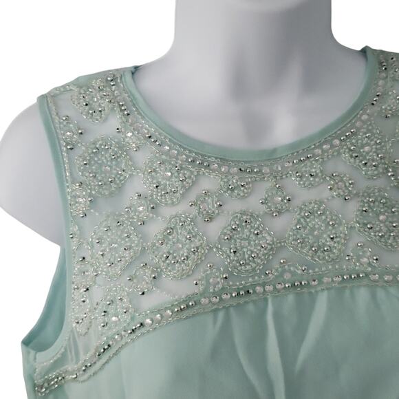 Endless Rose Top Womens Large Mint Green Tank With Mesh & Beading Details - Picture 4 of 9